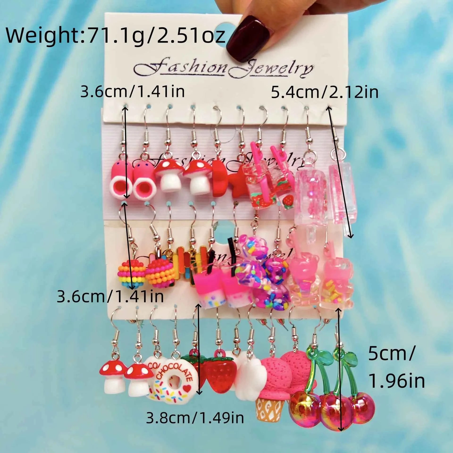 cartoon candy color matching resin earrings cherry mushroom donut ice cream combination set