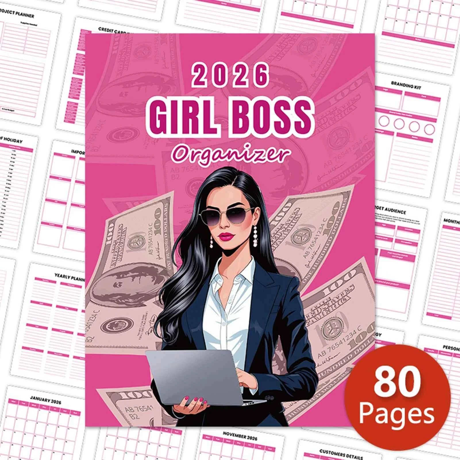 2026 Girl Boss Planner for Women Organizer with Durable Cover and Large Capacity 28.5x21cm for Work Schedule Goal Tracking