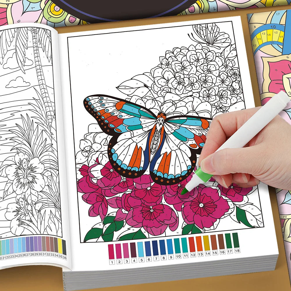 Adult Color by Number Book – Mandala, Floral & Wildlife Coloring