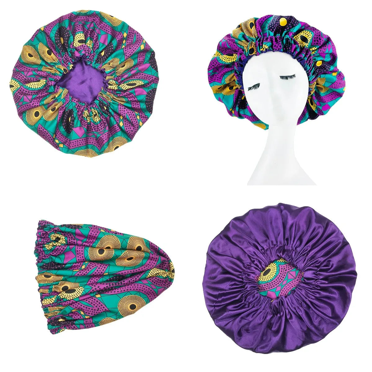New African Ankara Pattern Satin Linned Bonnet Women Long Ribbon Headwrap Double Layer Headscarf Big Size Adult Hair Cover