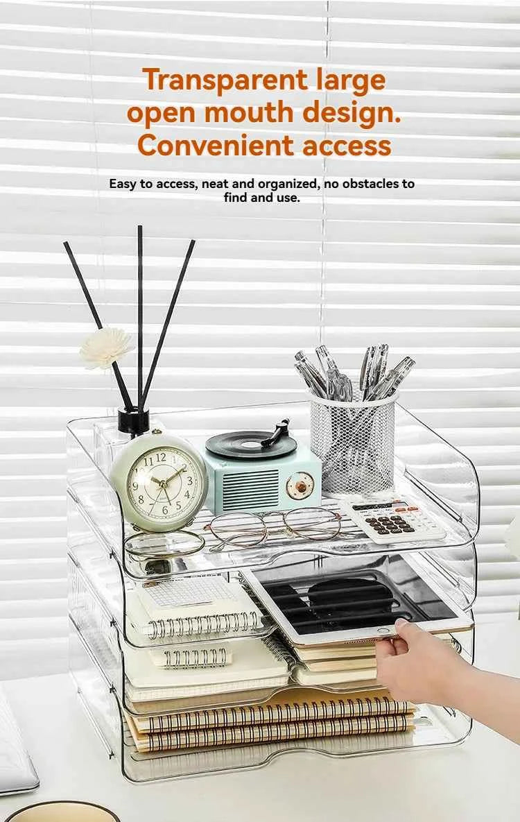 Transparent document storage rack, desktop storage rack, office book table storage box, organizer box