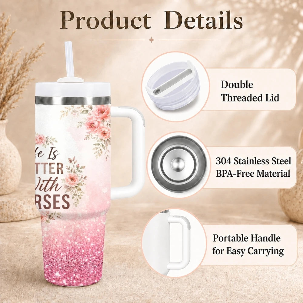 Horse 40oz Tumbler – Stainless Steel Insulated Travel Mug with Handle & Straw