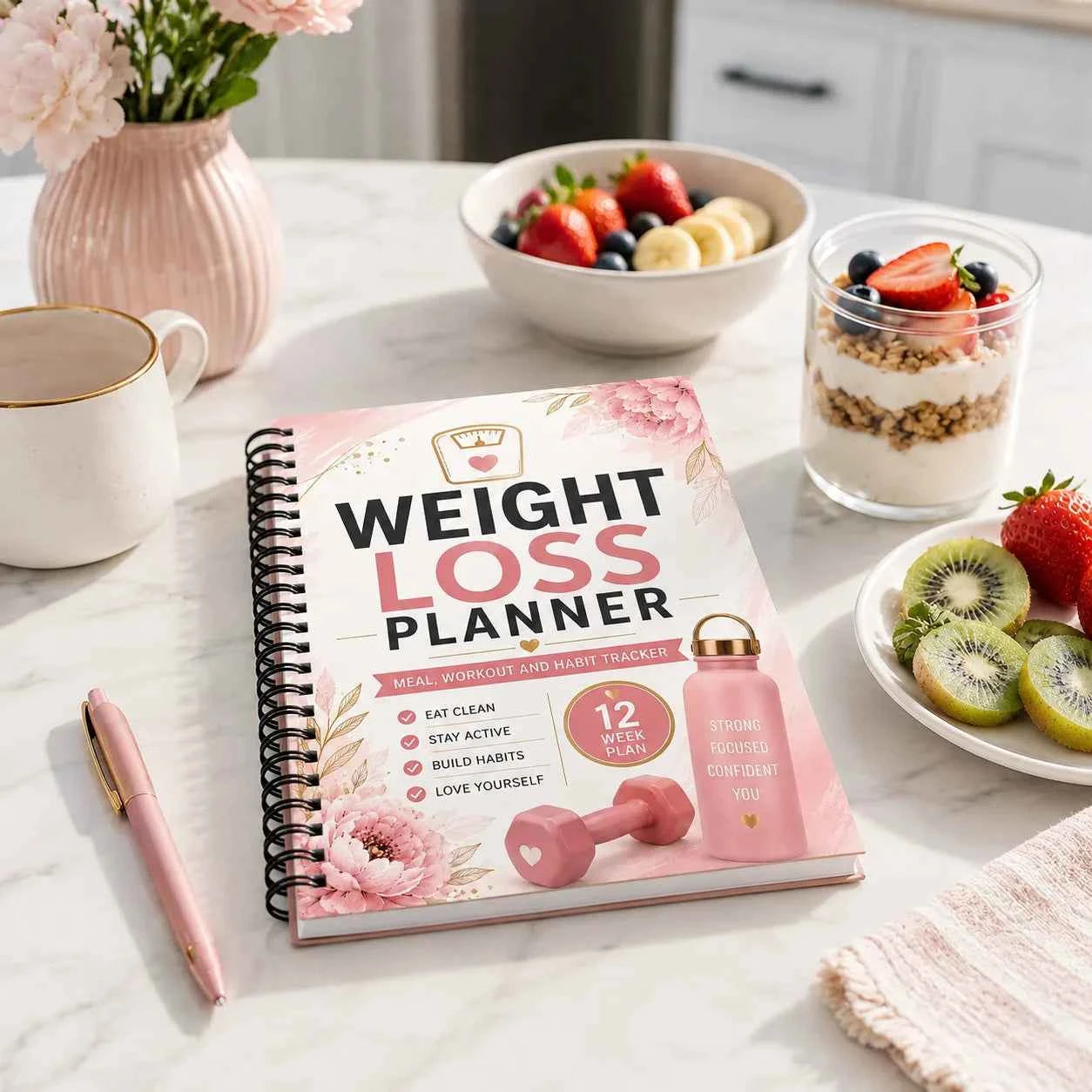Weight Loss Planner, Meal Workout and Habit Tracker, 12 Week Plan Journal for Women, Fitness Lifestyle Tracker