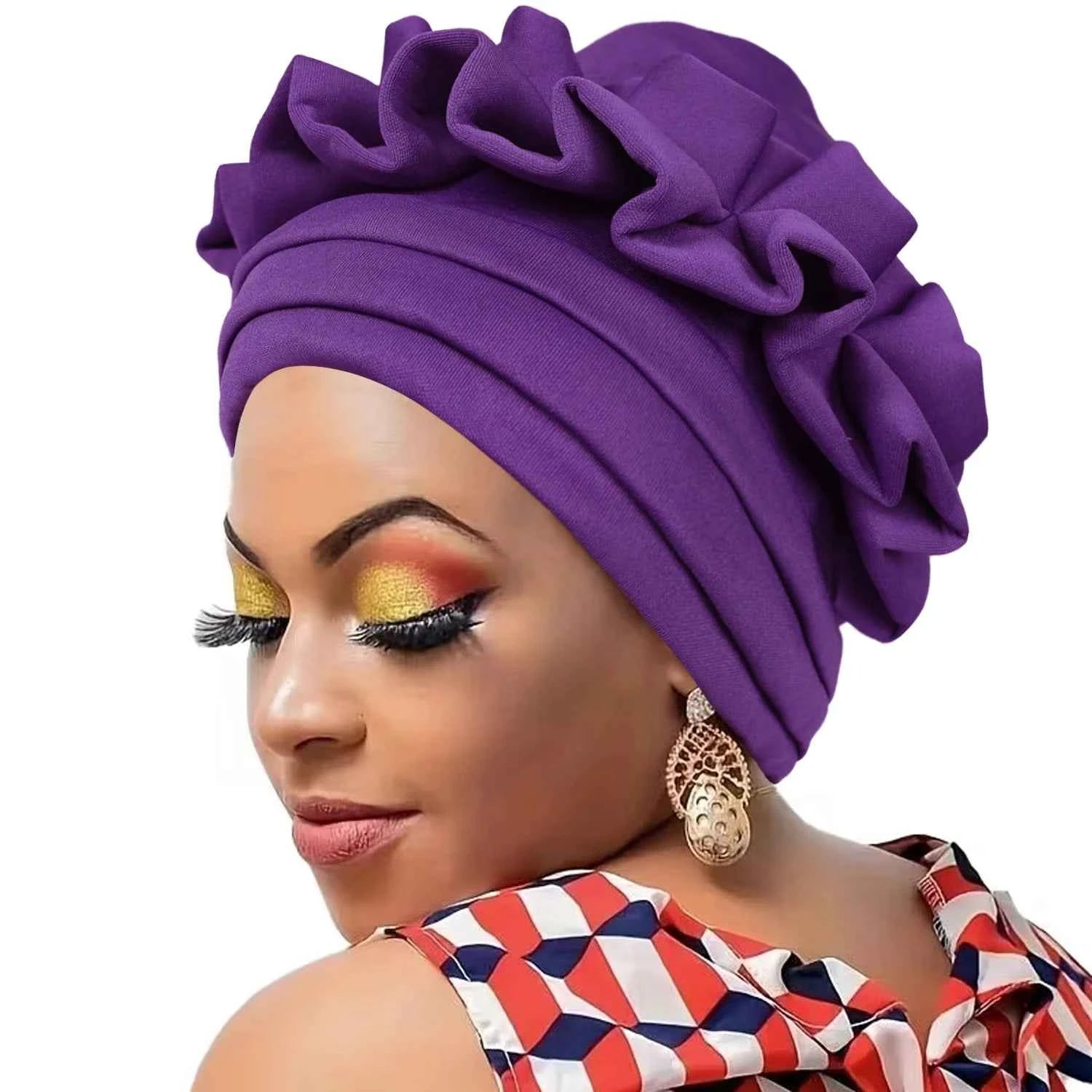 1pc Women's Turban 3-layer Brim Design With Pleated Style, Solid Color Outdoor Home Fashion Turbans, African Headwrap