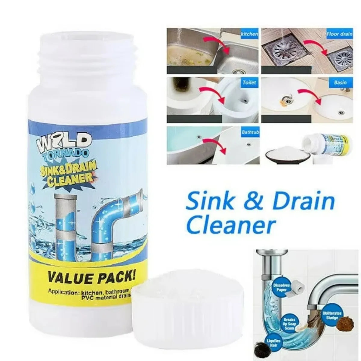 100g Powerful Sink Drain Cleaner High Efficiency  Clog Remover Kitchen Sewer Power Pipe Channel Powder Cleaning Tools
