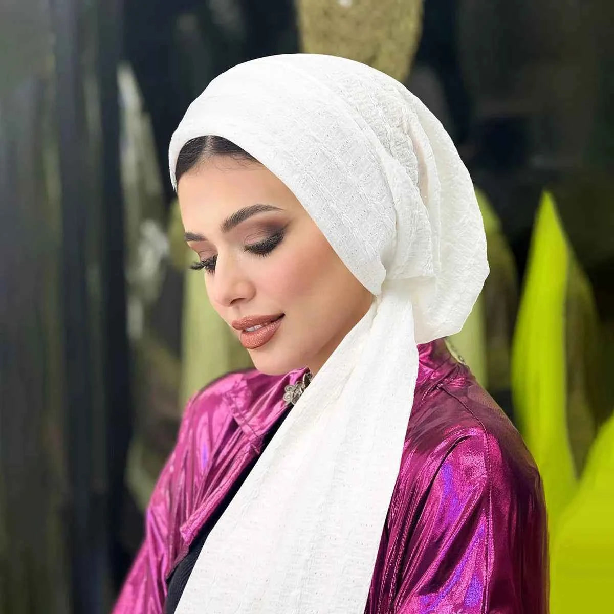 Ramadan Solid Color Crinkle Turban Hijab Hats Long Tail Head Wraps Soft Strech Muslim Hats Breathable Chemo Cap For Women Girls