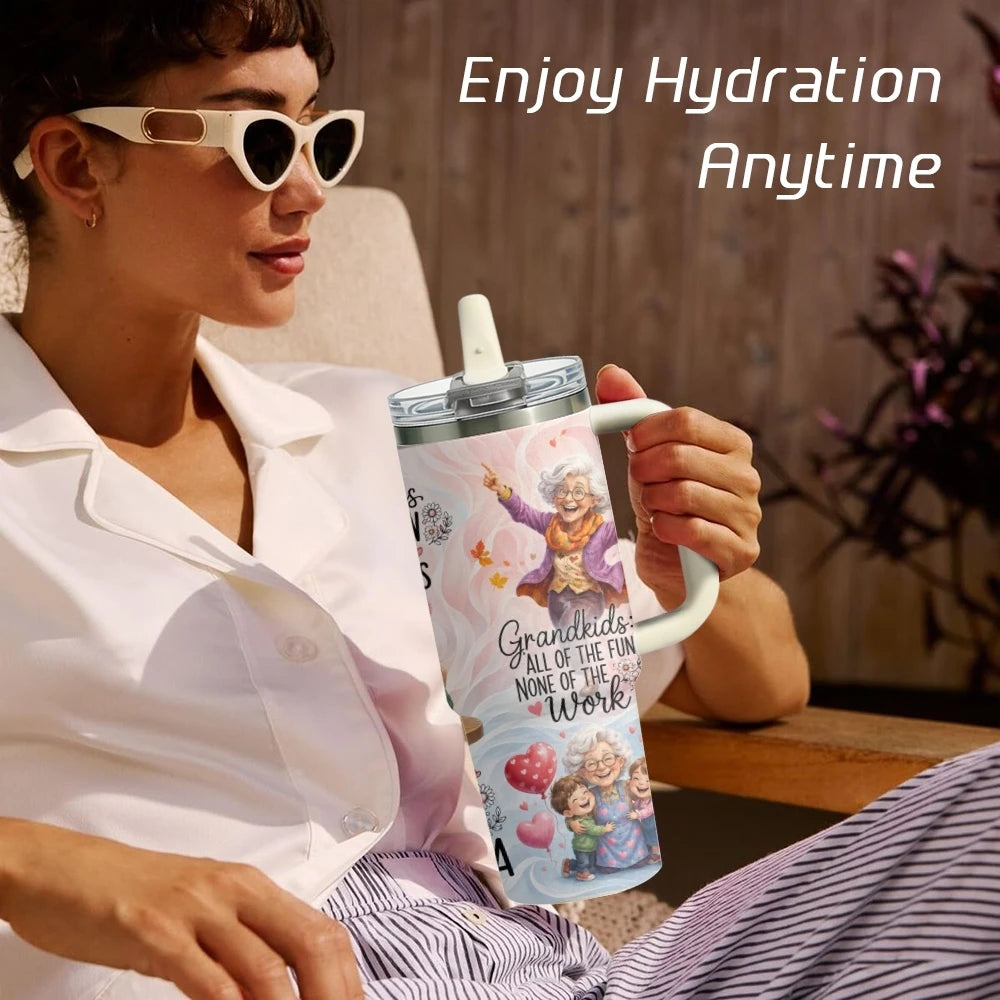 Happy Grandma Life Vacuum Flasks 40oz 3rd Gen Vacuum Insulated Stainless Steel Tumbler Cup with Handle Straw Lid