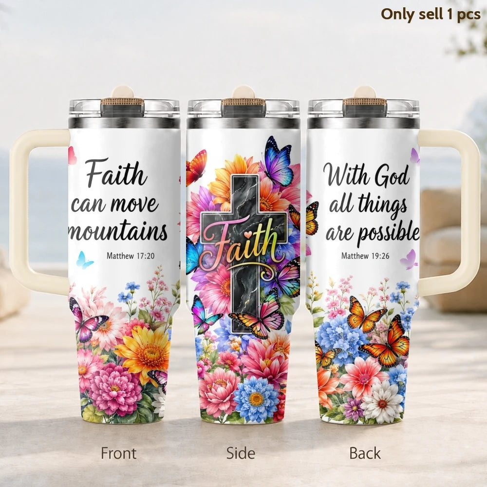 40oz Christian Butterfly Floral Tumbler – Insulated Stainless Steel Cup