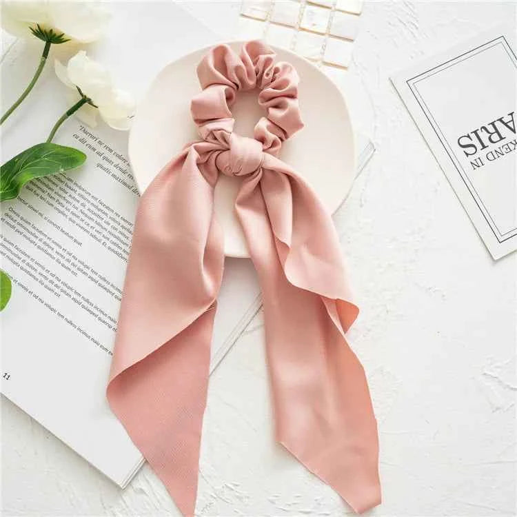 Fashion Leopard Print Bow Satin Long Ribbon Ponytail Scarf Hair Tie Scrunchies Women Girls Elastic Hair Bands Hair Accessories