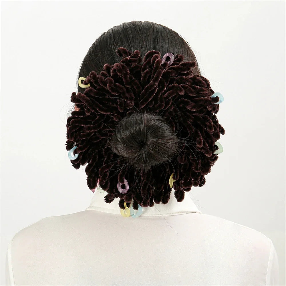 Muslim Women Fashion Scrunchies Velvet Elastic Hair Bands Hair Ring Tie Bun Clip Large Size Knitting Hair Ponytail Bun Holder - NamafadStore