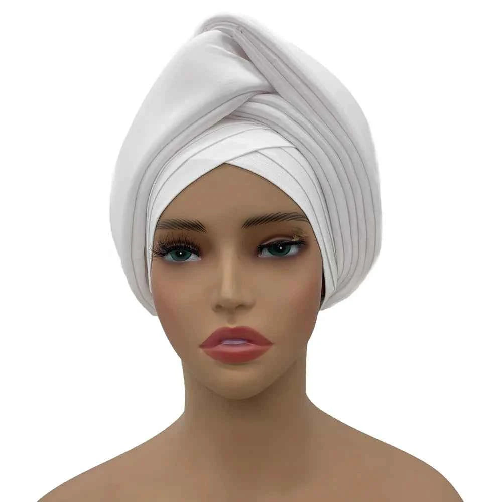 Nigeria Raw Silk Autogele Headtie Wedding Party Headwear Turbante African Lady Head Wraps Knoted Turban Cap for Women