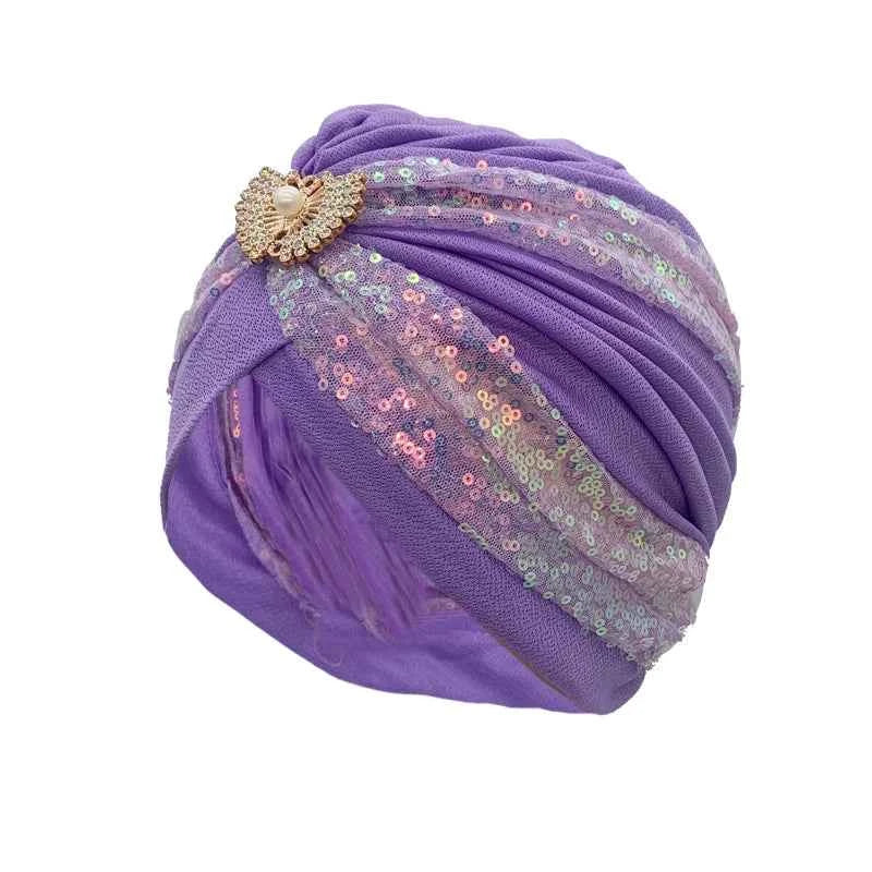Fashion Sequins Pleated Turban Hat Muslim Headscarf Bonnet Women Head Wraps African Party Headpiece Nigeria Wedding Gele