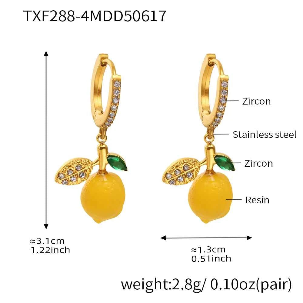 Liora eye-catching Fruit Lemon Drop Earrings for Women Stainless Steel Zircon Hypoallergenic Stud Earrings Jewelry Wedding Gifts