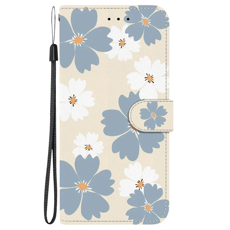 Elegant Colored Flower Wallet Phone Case For iPhone 15 14 Plus 13 Mini 15Pro Pro Max Magnetic Flip Leather Cover Cute 3D Pattern