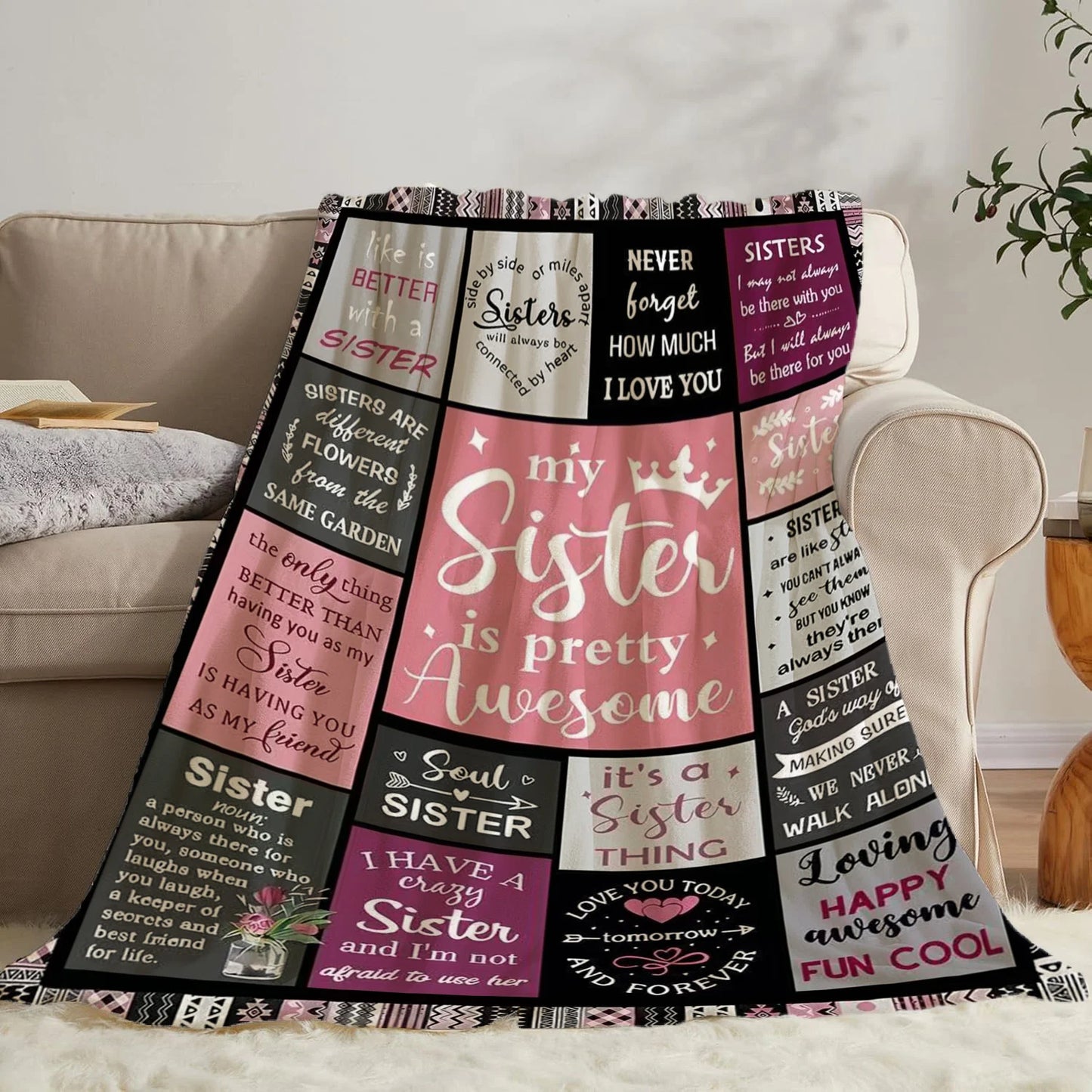 Creative Flannel Throw Blanket for Sisters – Soft Cozy Sofa & Home Gift