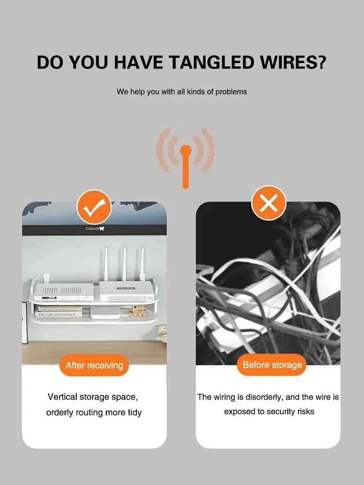 Wifi Hanging Shelf Router Power Strip Multi Outlet TV Set Top Box Cable Hidden Floating Rack Wall Mount Holder Storage Organizer