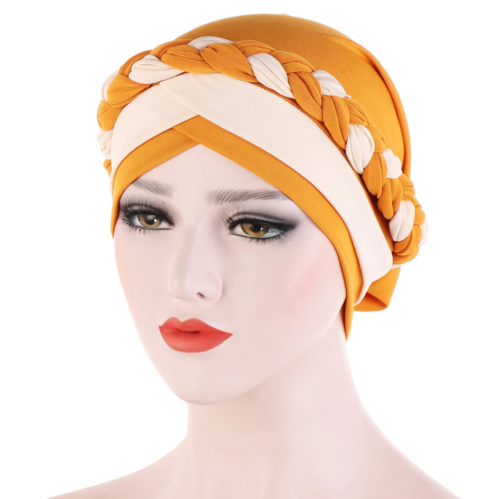 Colorblock Twisted Hijab Turban Hat for Women African Head Scarf Beanie Cancer Chemo Headwear Cap Head Wraps Women - NamafadStore