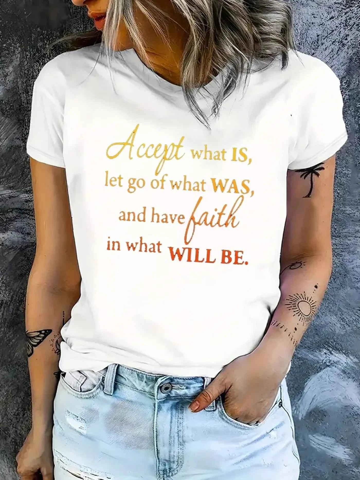 Accept What Is Women's Tee - Inspirational Faith Quote Graphic Black Top