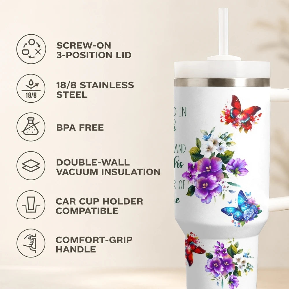 40oz Butterfly Tumbler for Women – Stainless Steel Insulated Travel Mug
