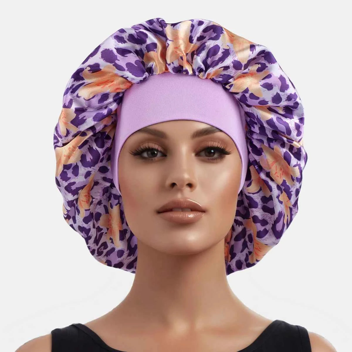 1PC Women's Leopard Print Satin Sleep Bonnet - Adjustable Night Cap for Hair Protection While Sleeping