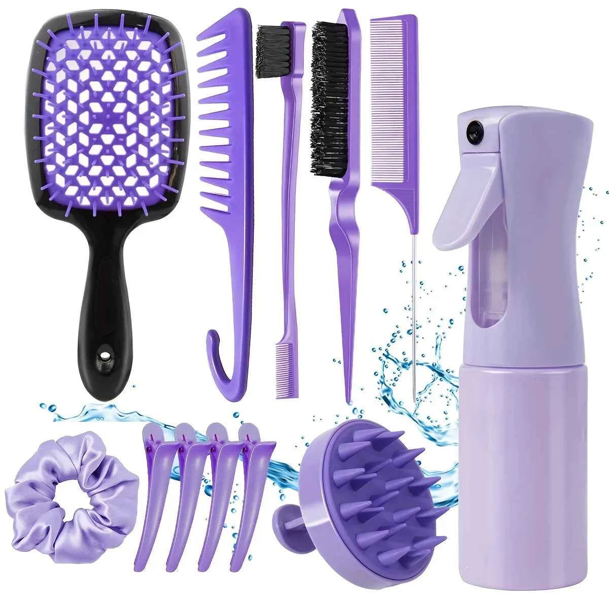 WANMEI 12pcs set Hair Styling Comb Set - Includes Rat Tail Edge Brush & Smooth Black Brush Barber Styling Tools for All Hair Typ