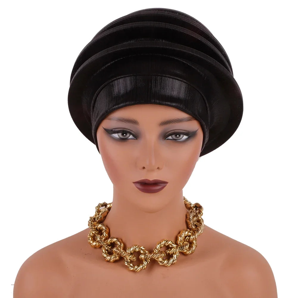 2024 Elegant Spiral Beret for Women Afrcian Lady Head Wraps Female Berets Turban Nigeria Headpiece Wedding Party Gele - NamafadStore