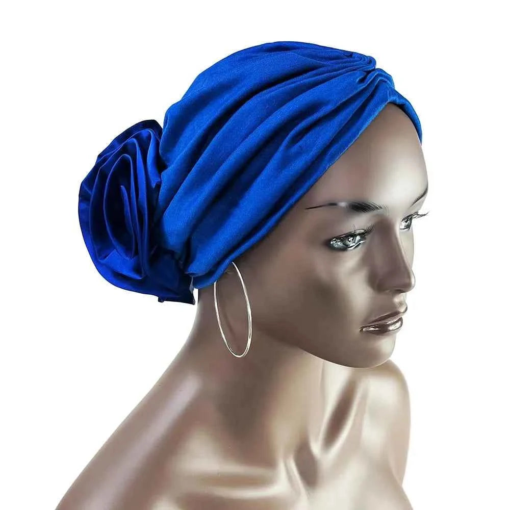 New Fashion Satin Flowers Turban Hijab Hats African Head Wraps Elastic Muslim Hats Breathable Chemo Cap For Women Girls