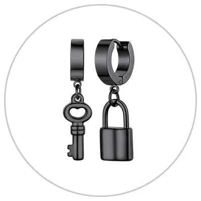 Stainless Steel Charms Dangle Drop Earrings Ankh Cross Padlock Italian Horn Evil Eye Key Lock Rivets Moon Unisex Drop Earrings