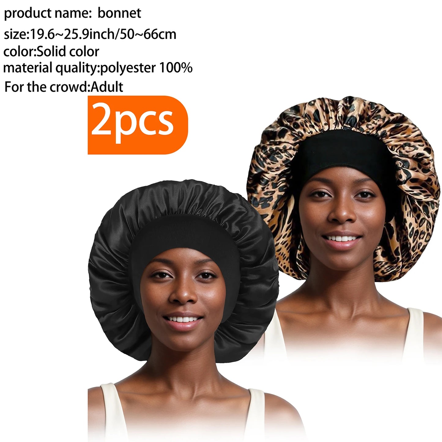 2pcs Women's Fashion Bonnet Large Wide Edge Elastic Hat Casual Silk Smooth Tint Suitable for Curled Straight Hair Sleeping Hat - NamafadStore