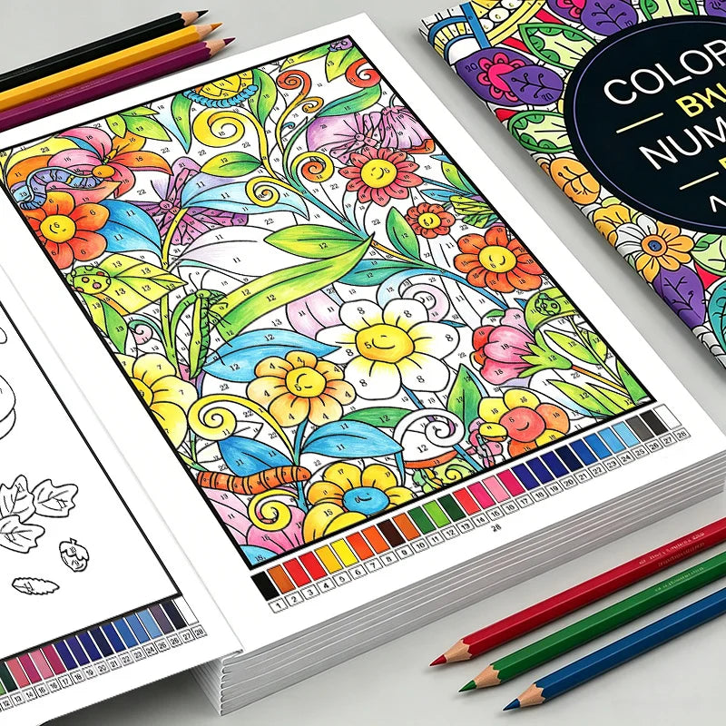 Color by Number Book for Adults – 32-Page Floral, Mandala & Wildlife Coloring