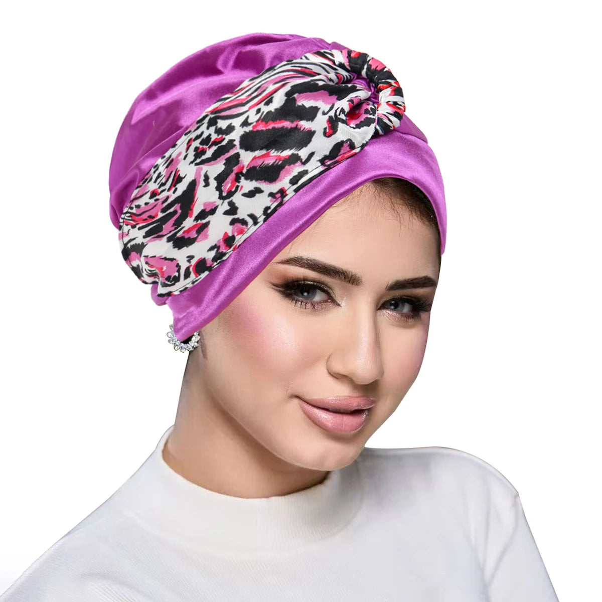 New Leopard Women Print Muslim Turban Scarf Braid Hijabs Headwear Arab Wrap Head Scarf Hair Accessories Hat - NamafadStore