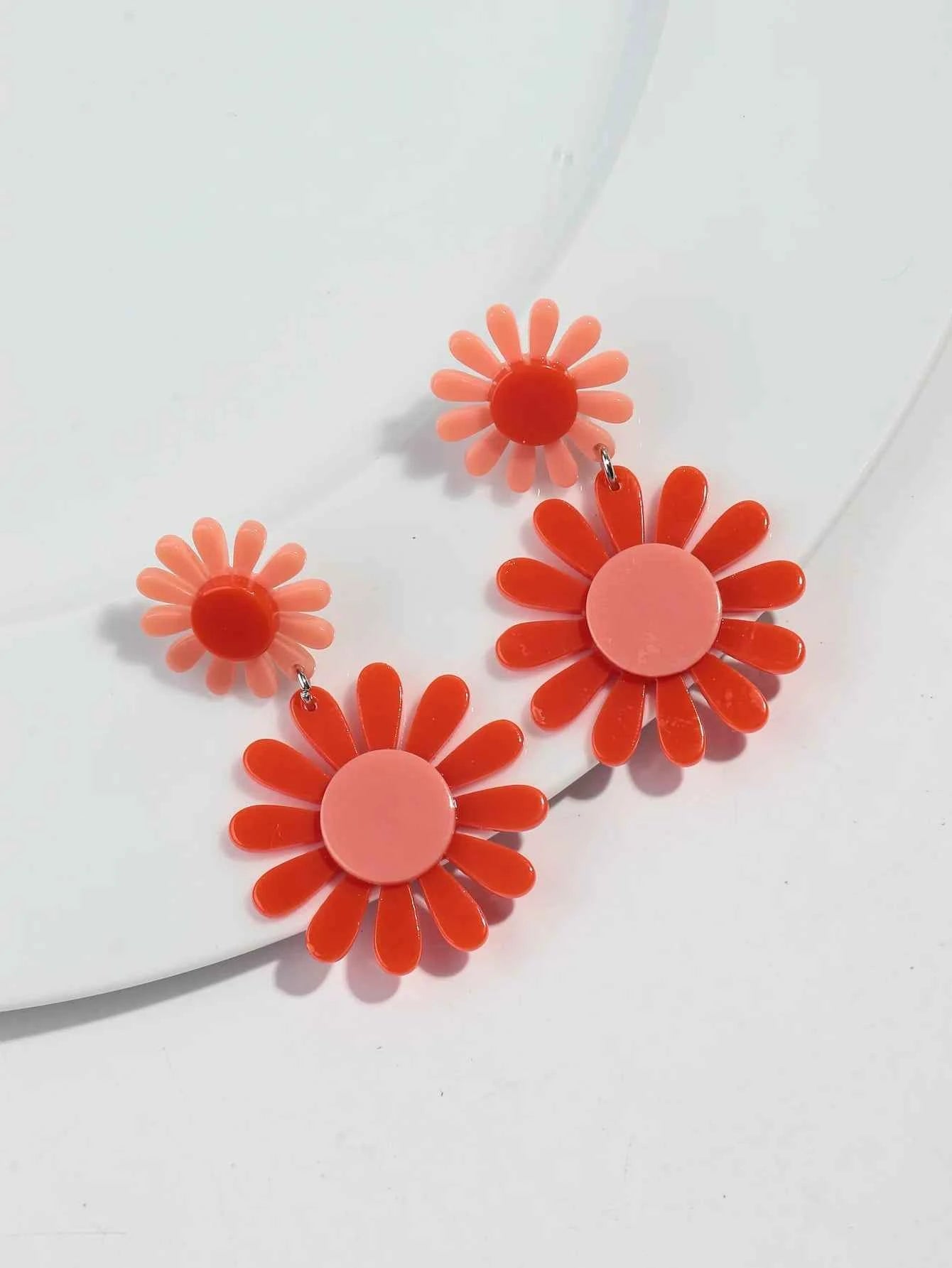 Boho Colorful Acrylic Sunflower Women's Earrings 2024 Trendy Geometric Daisy Flower Long Drop Earring Cute Simple Jewelry Gifts