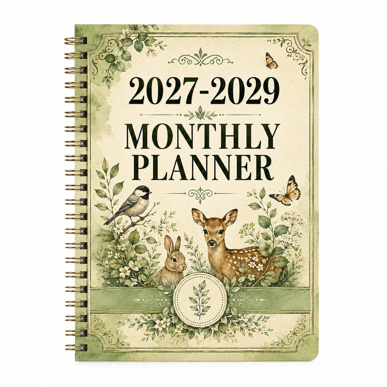 2027-2029 Forest Animal Wind Monthly Plan A5 Spiral Binding Schedule Booklet | Retro Plant Wind Long term Plan Book |