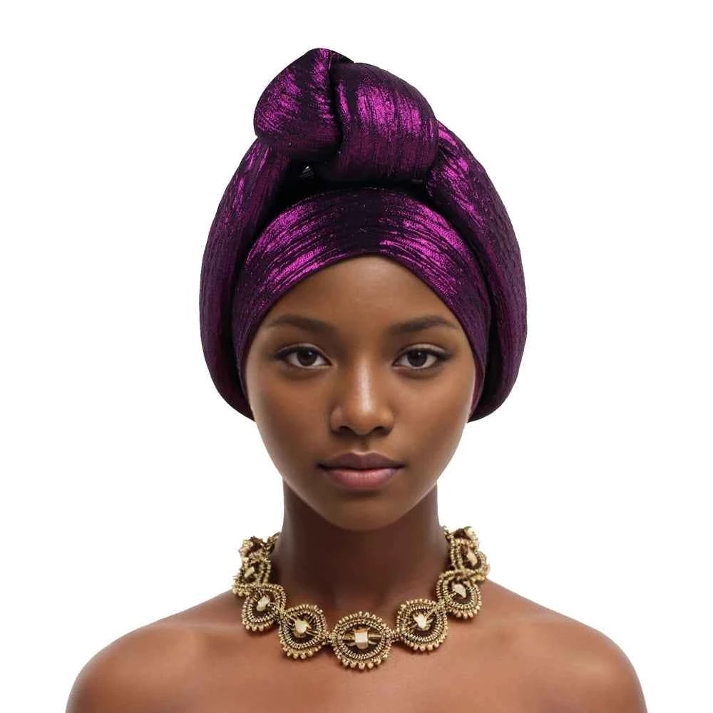 Glitter Fabric Knoted Turban Cap Women's Head Wraps African Auto Gele Headtie Nigeria Party Headwear Turbante Mujer