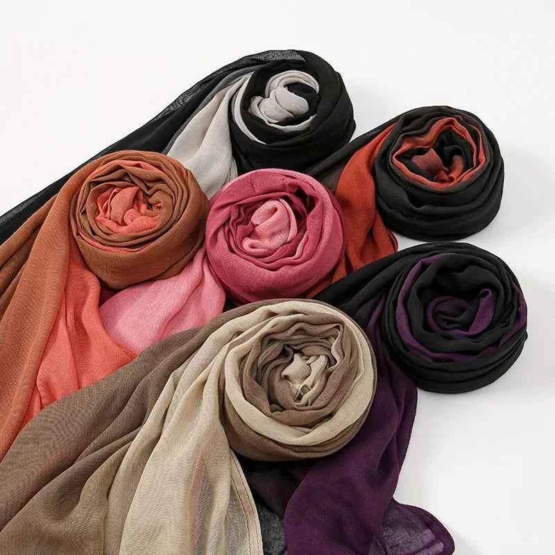 Big Size Gradient Women Cotton Rayon Crease Hijab Scarf Woman Long Wraps and Shawls Musulman Headband Islamic Turban