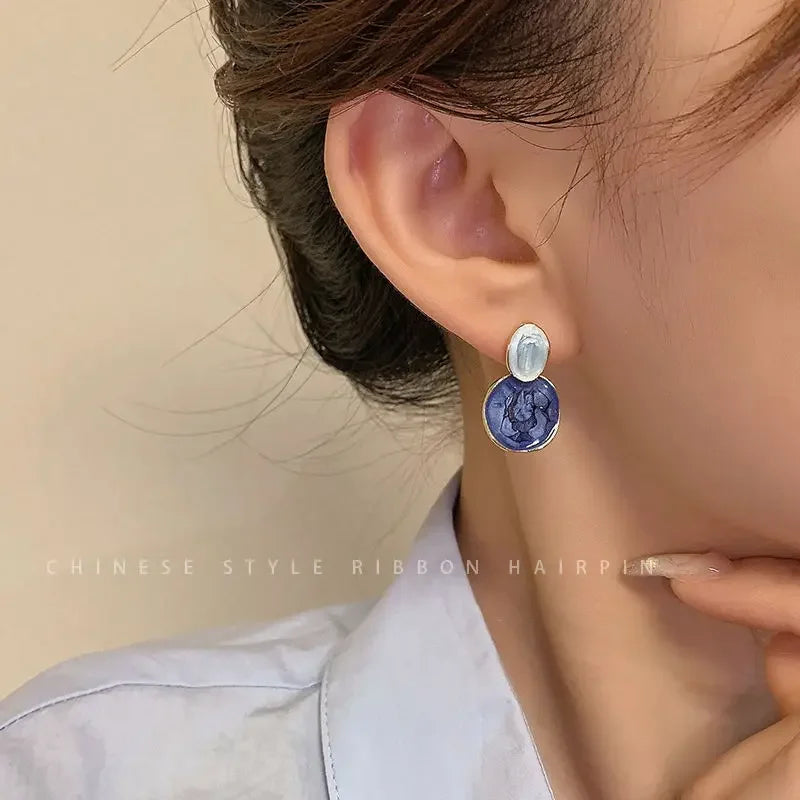 Golden Metal Blue Bowknot Earrings Fashion Jewelry Bow-tie Earrings Women Cute Romantic Pendientes Female Stud Earrings