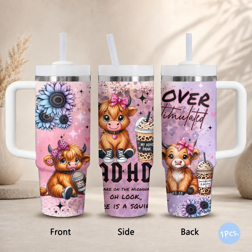 Highland Cow 40oz Tumbler – Stainless Steel Insulated Travel Cup with Straw
