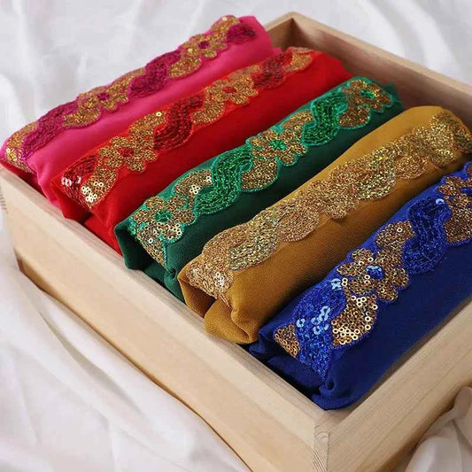 Chiffon Hijab Scarf Turban – Sequins Headwrap & Veil for Muslim Women, Fashionable Islamic Headband