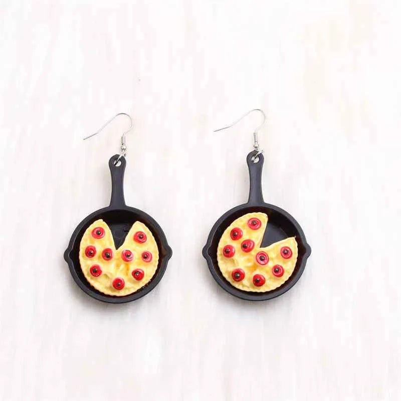 New Flat Bottom Pot Egg Earrings Personalized Simulation Pizza Acrylic Fun Earrings for Women