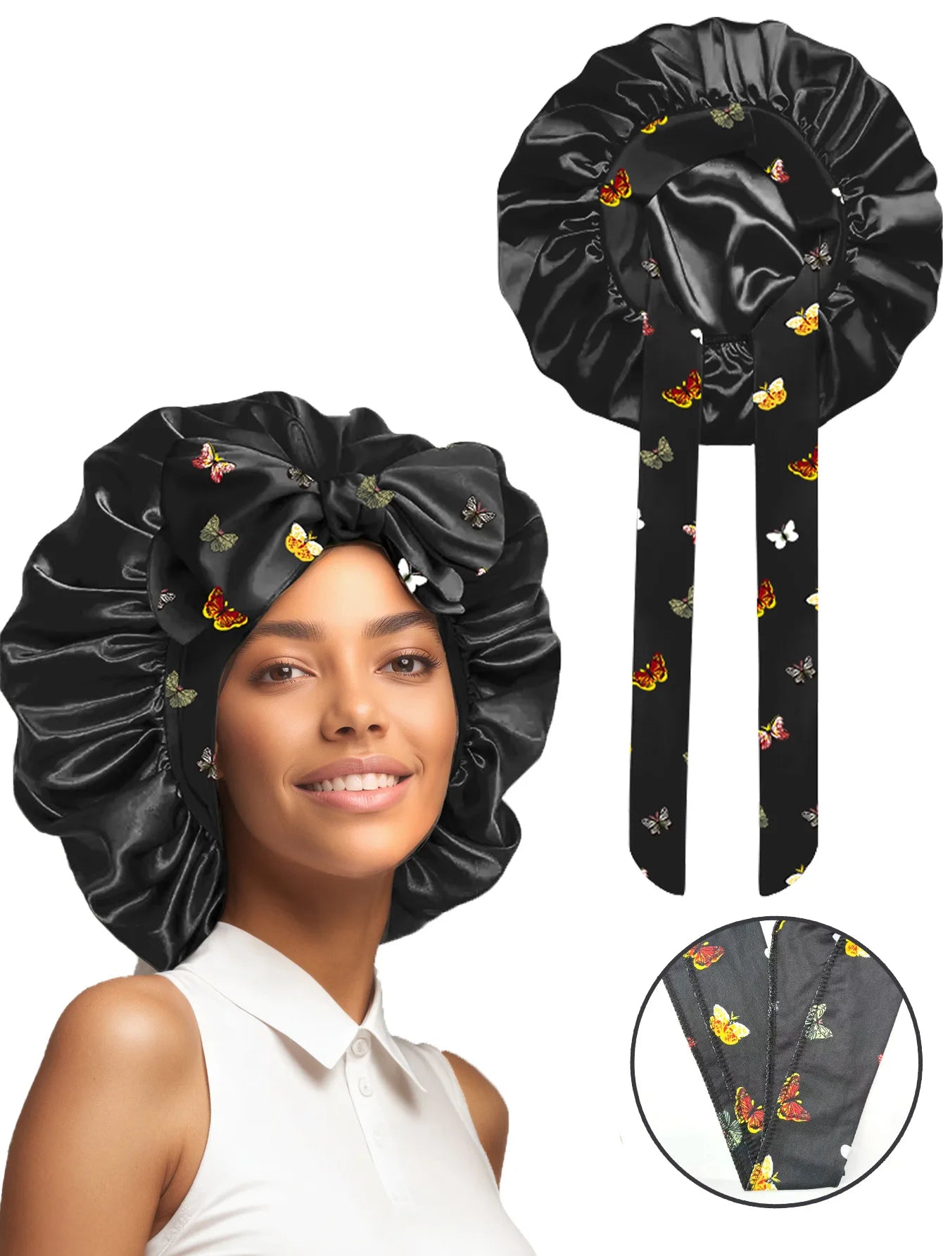 Popular New Summer New Large Streamer Shower Cap Hat Women's Daily Commuting Nightcap Adult Hat Sun Protection Cap