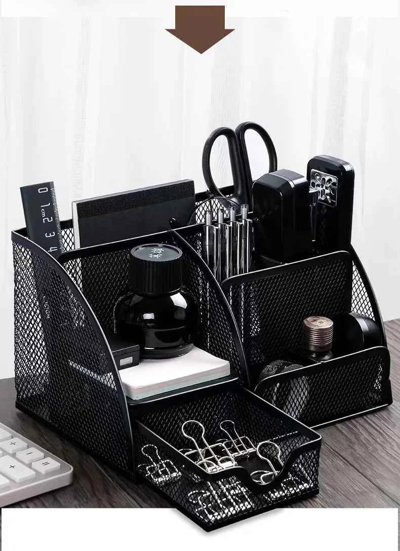 1PC Pen Holder Large Capacity Metal Desktop Storage Box for Office and School Supplies