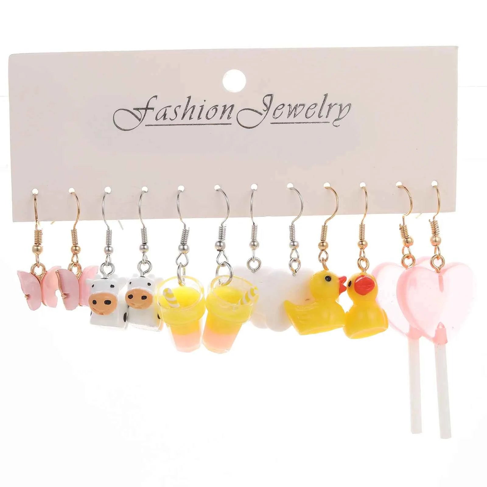 New Sweet Cartoon Dopamine Earrings Set For Women Colorful Cute Duck Butterfly Star Pig Drop Earring Party Earrings Jewelry Gift