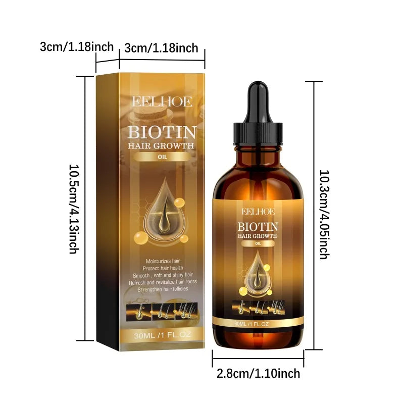 2pcs Biotin Hair Growth Solution Dense Hair Oil Deep Moisturising Scalp Massage Treatment Thickening & Smoothing Hair Care Oil