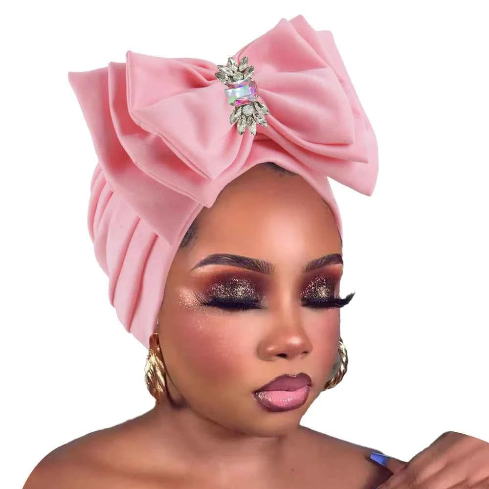 Women's Sweet Turban Cap with Multi Layer Bow Tie African Lady Head Wraps Bonnet
