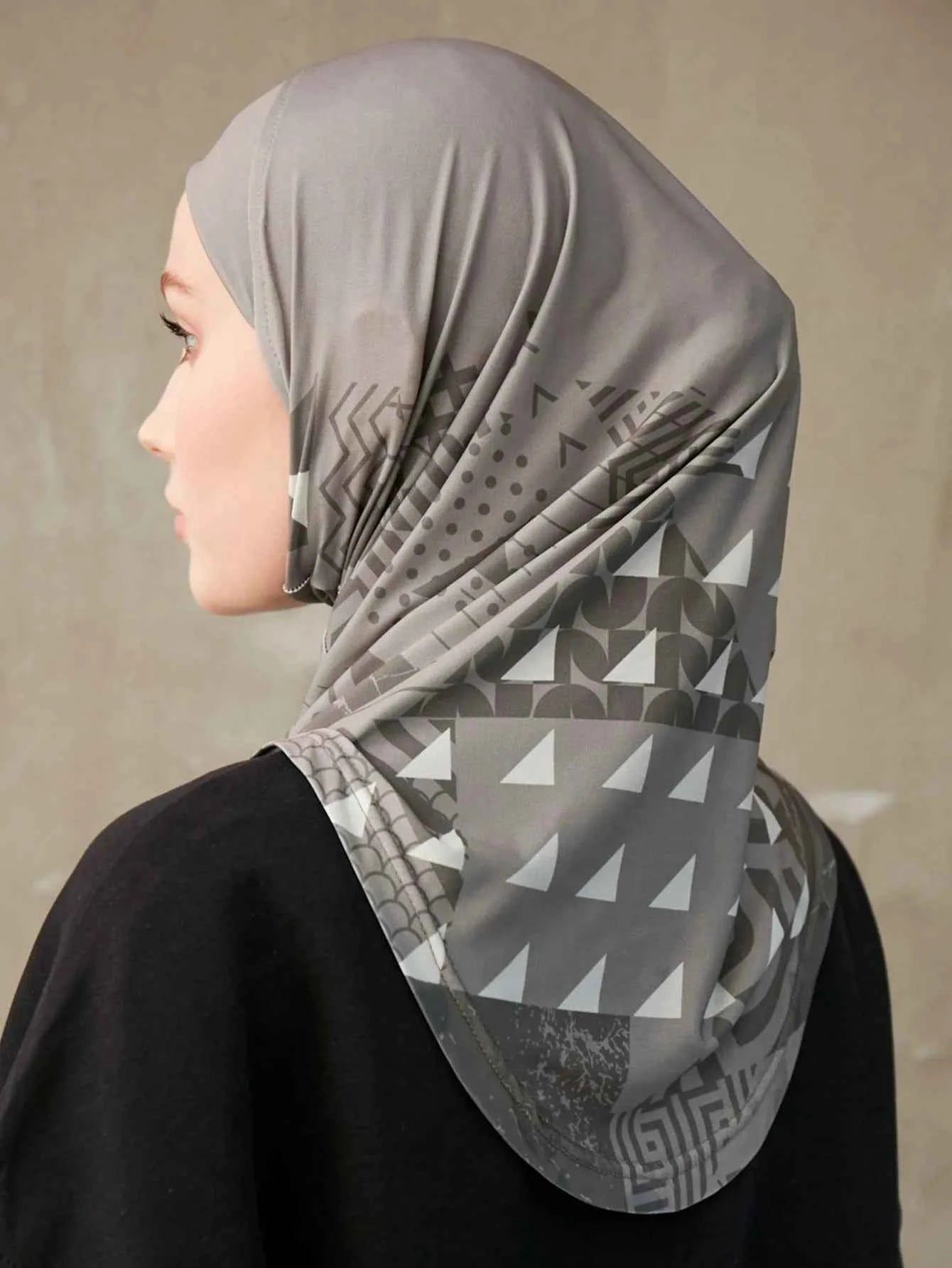 Sporty Muslim Inner Hijab Women Geometric Printing Pattern Instant Turban For Ladies Head Wrap Headband Header Model
