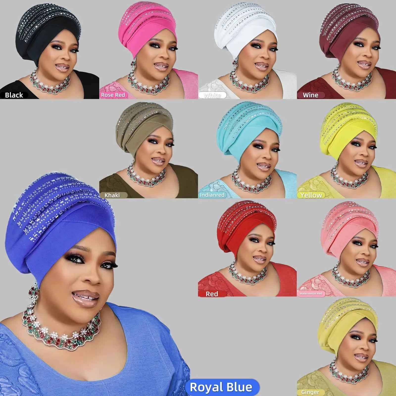 Diamonds Turban Cap – African Women’s Headwrap & Autogele Bonnet for Muslim Ladies
