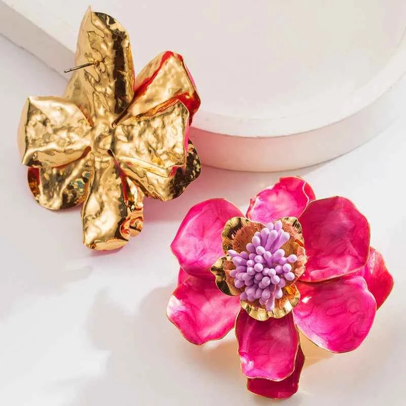 Two-tone Large Metal Flower Enamel Post Earrings For Women Fashion Jewelry Holiday Accessories Wholesales Trendy New Style MQ644