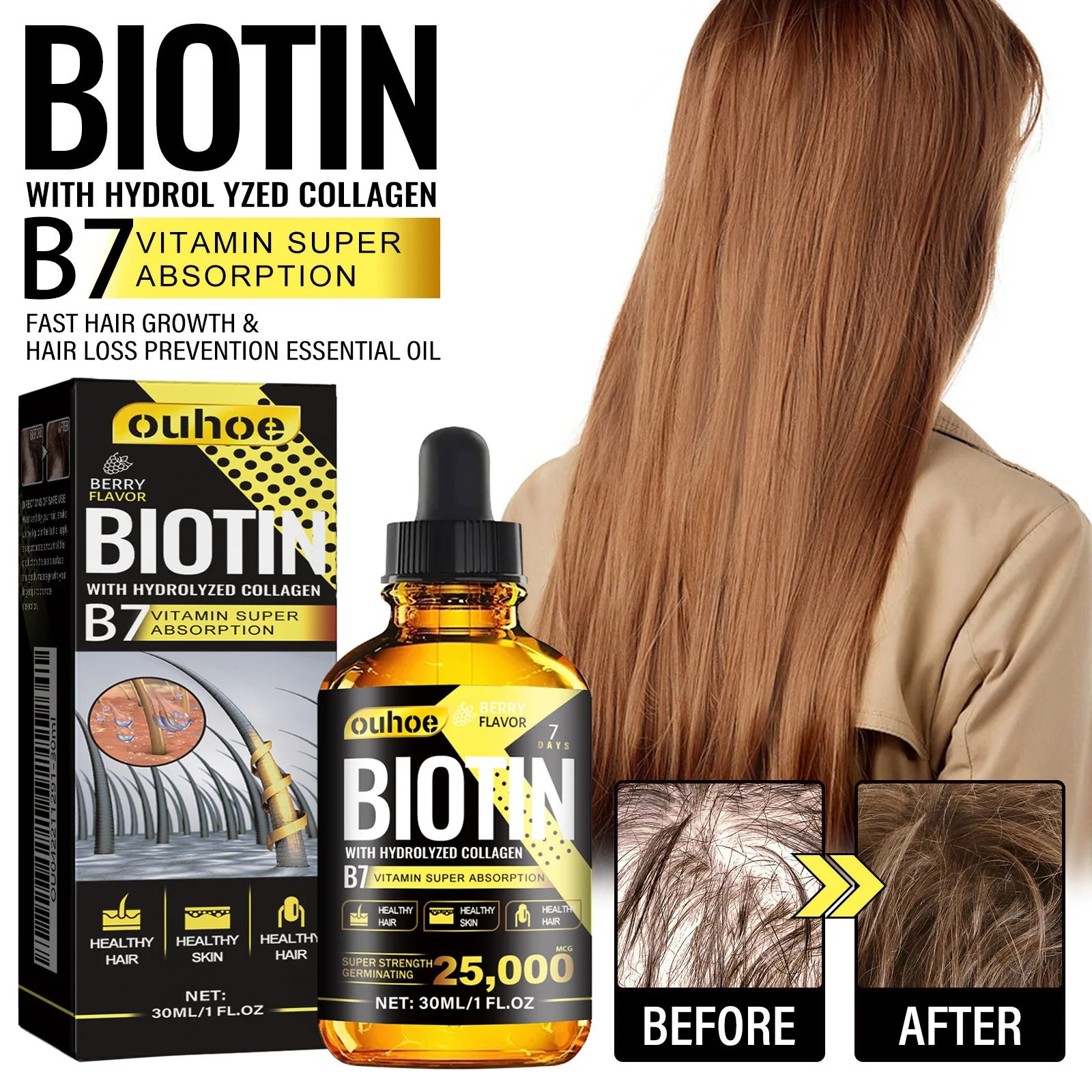 OUHOE Collagen B7 Vitamin Hair Essential Oil Moisturizes and Softens Hair, Hair Care Essential Oil Prevents Improves Hair Loss - NamafadStore