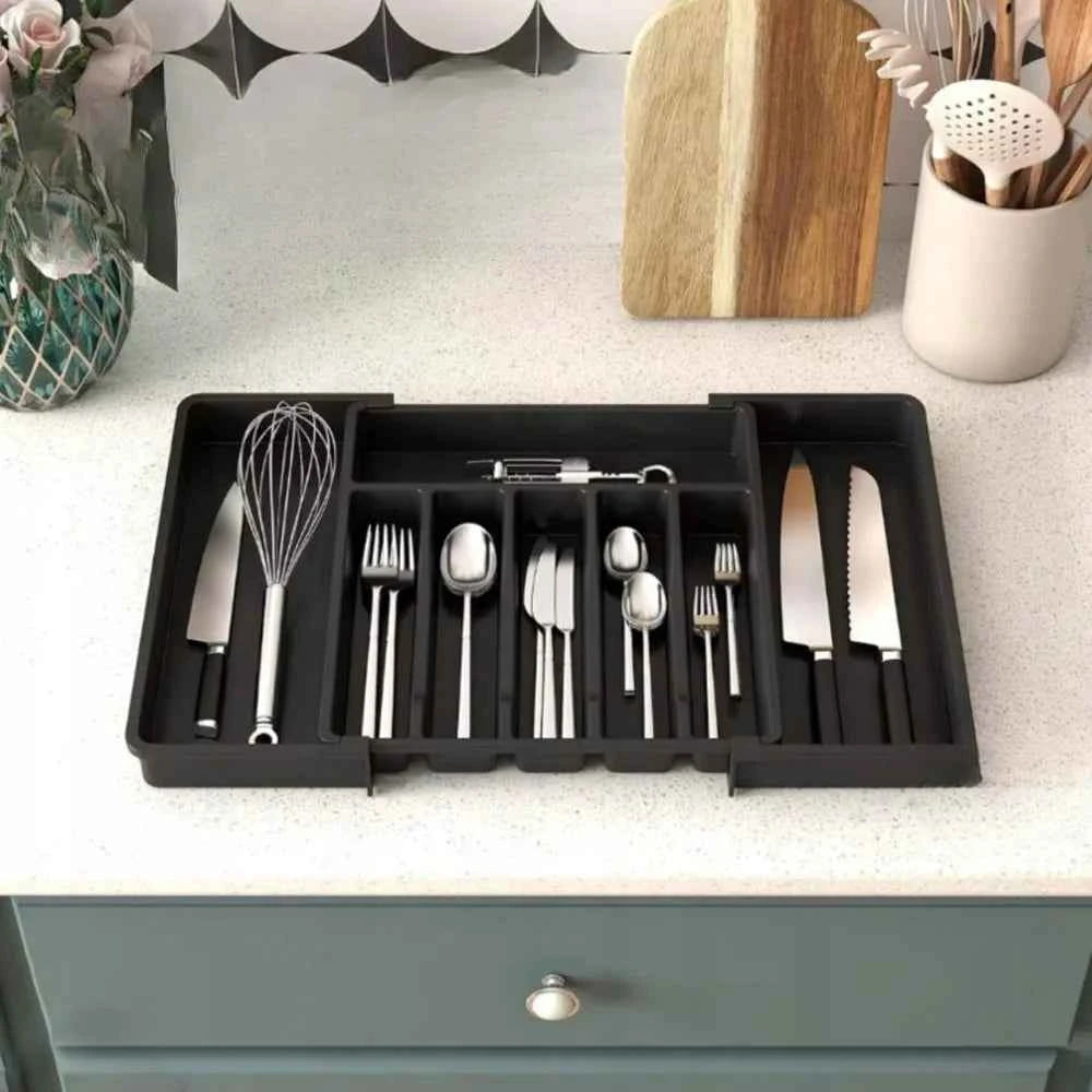 1Pc Expandable Kitchen Drawer Organizer, Adjustable Retractable Cutlery Storage Box for Spoons Forks Knives Flatware and Cutlery