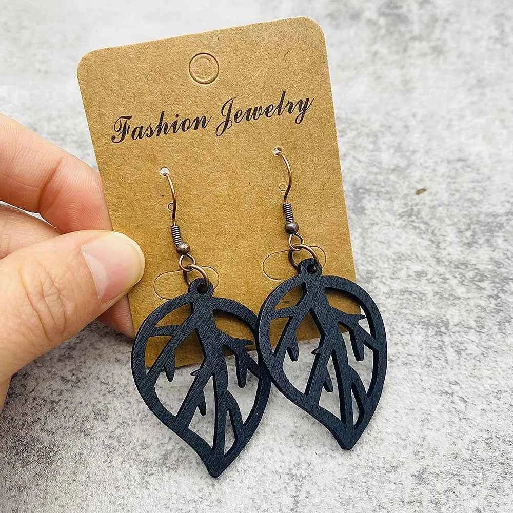 Vintage Hollowed Out Wooden Earrings Fashionable  Bohemian Style Creative Geometric Earrings Set for Women's Daily Wear
